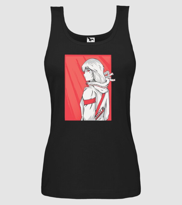 Anime fată Războinic model negru pe tricou