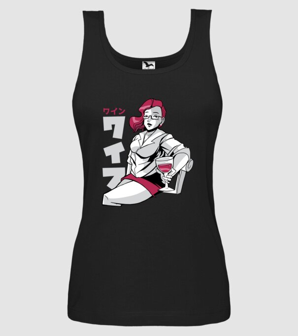 Anime fată cu vin model negru pe tricou