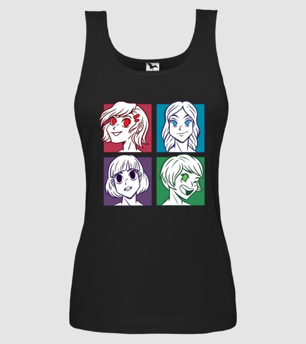 Fețe Anime fată Pop Art model negru pe tricou