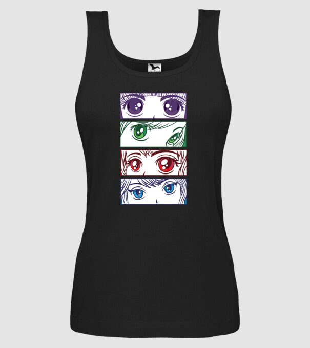 Anime ochi de fată Pop Art model negru pe tricou