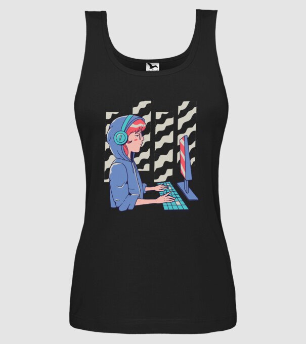Anime Programator fată model negru pe tricou