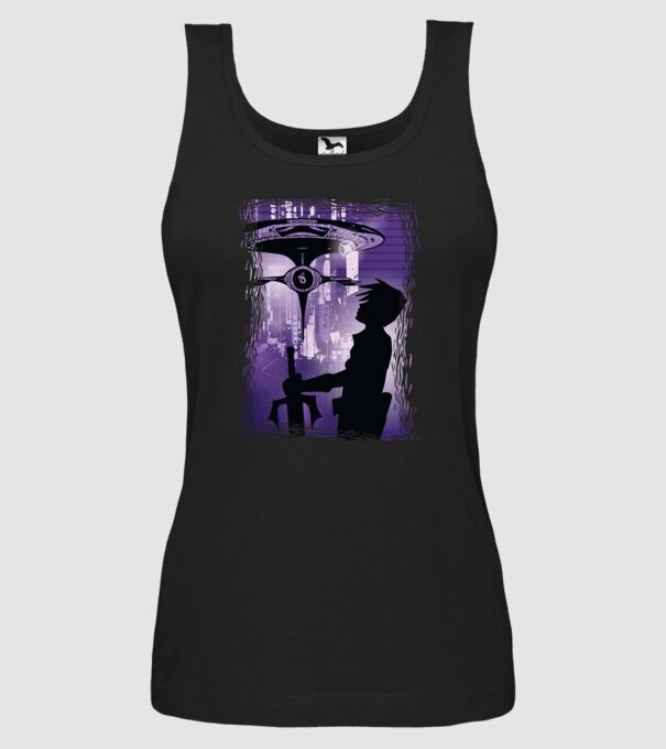 Navă spațială Anime model negru pe tricou
