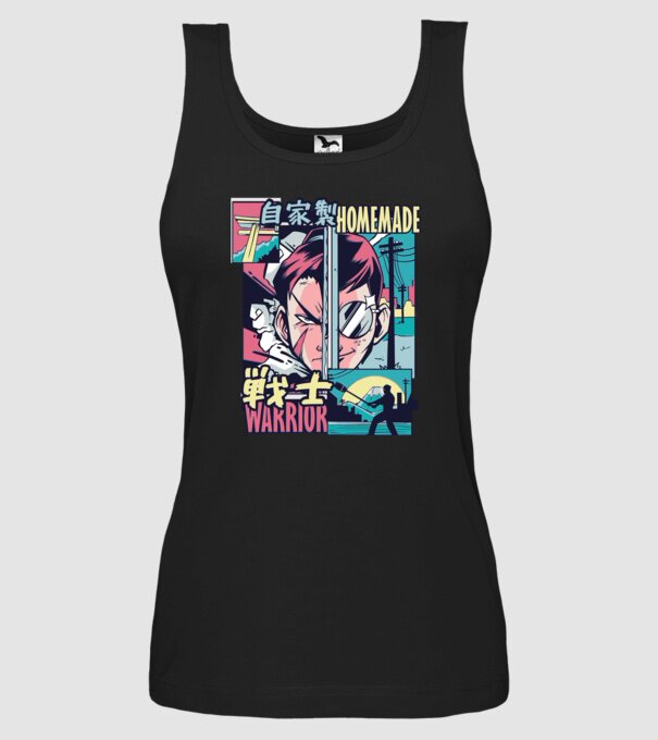 Anime Vaporwave Home Made Warrior model negru pe tricou