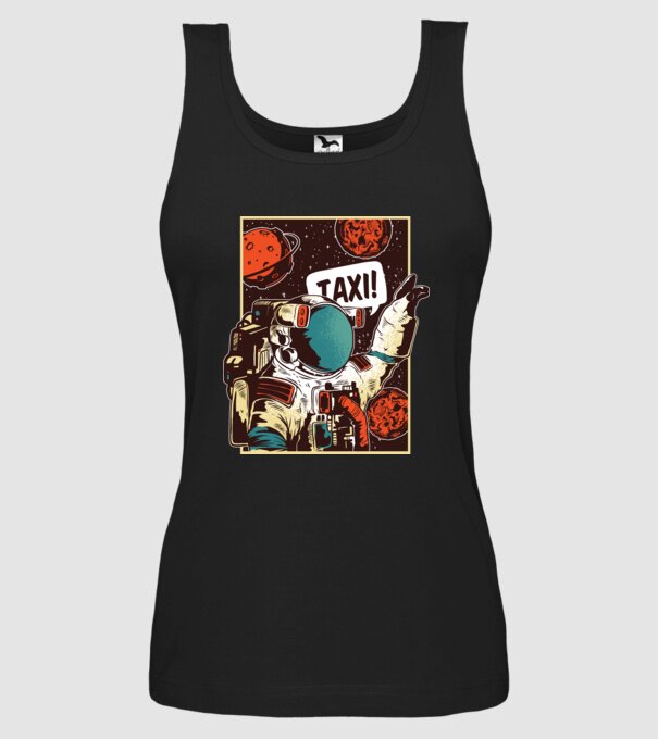 Astronaut Taxi model negru pe tricou