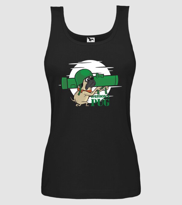 Mops Bazooka model negru pe tricou