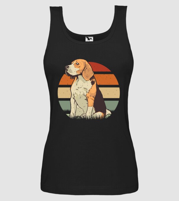 Beagle Retro Sunset model negru pe tricou