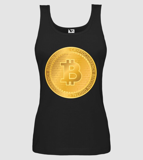Monedă de aur Bitcoin model negru pe tricou