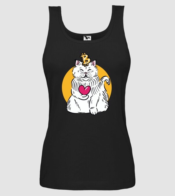 Pisică Bitcoin model negru pe tricou