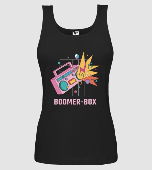 Boomer Box Magnetofon Retro model negru pe tricou