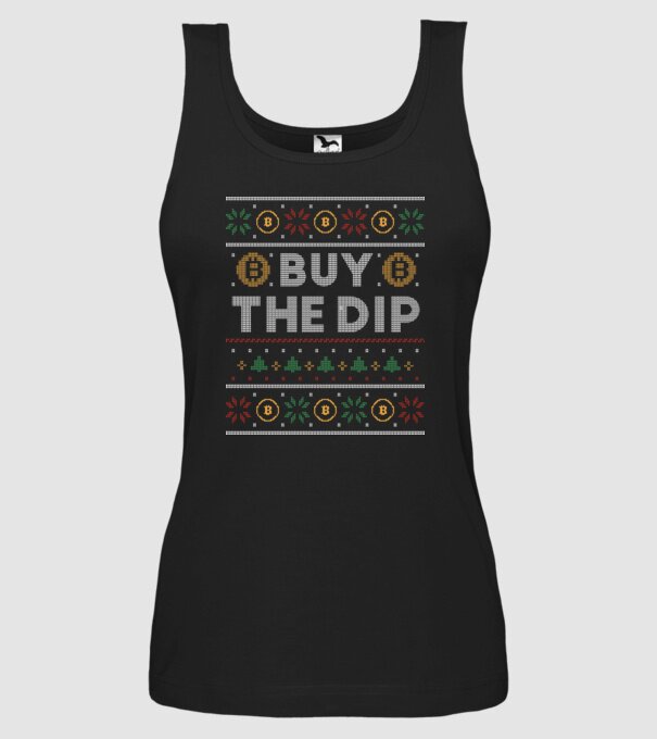Buy the Dip Bitcoin Ugly Sweater model negru pe tricou
