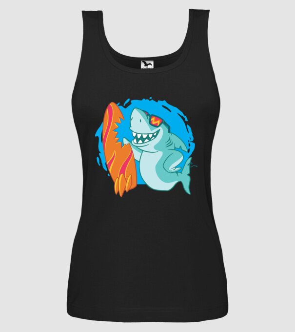 Mușcătură rechin Surf model negru pe tricou