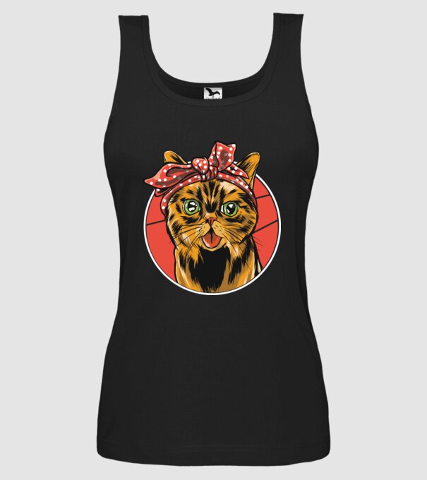 Cap de pisică cu batic model negru pe tricou