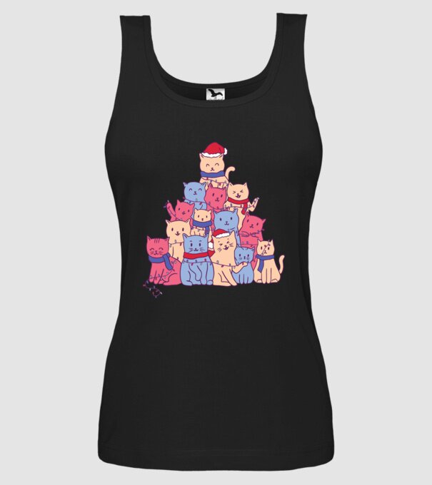 Pom de Crăciun Pisică model negru pe tricou
