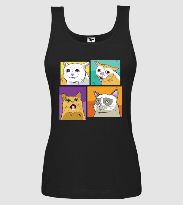 Pisică Meme Pop Art model negru pe tricou