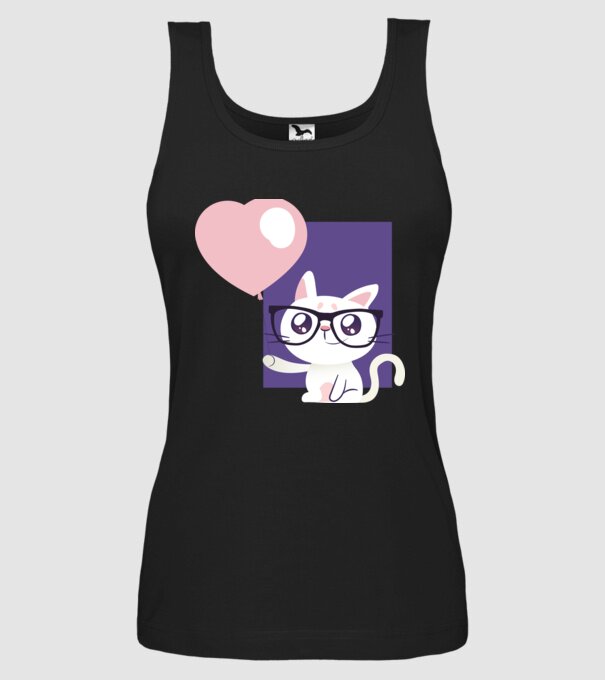 Inimă Pisică cu balon model negru pe tricou