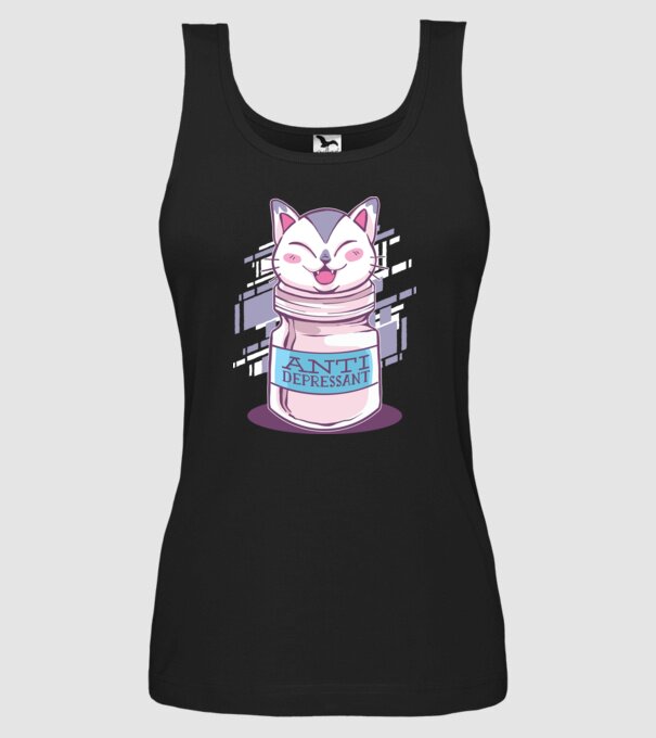 Tabletă antidepresivă pisică model negru pe tricou