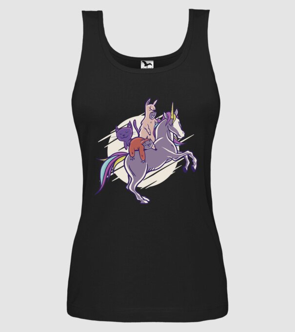 Animale drăguțe pe Unicorn model negru pe tricou