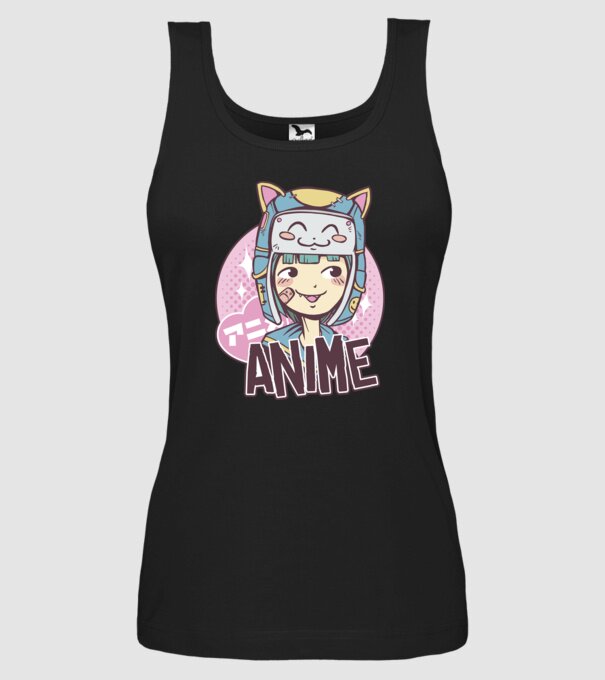 Fată drăguță Anime model negru pe tricou