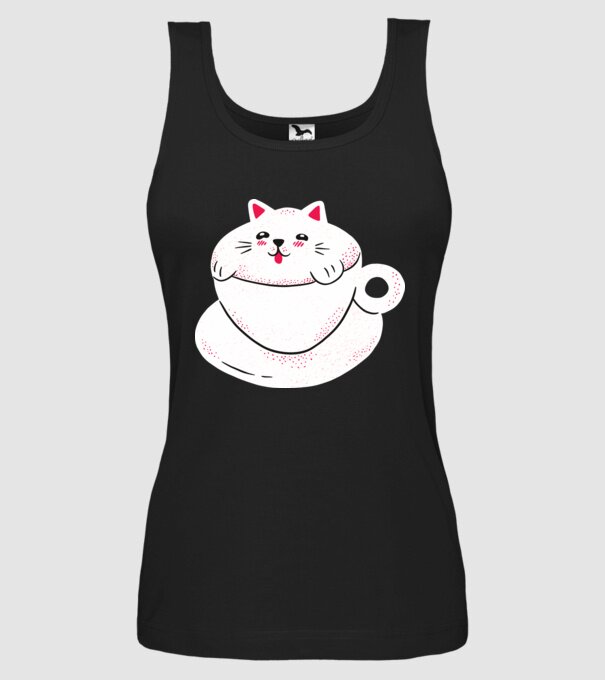 Tricou cafea cu pisică drăguță model negru pe tricou