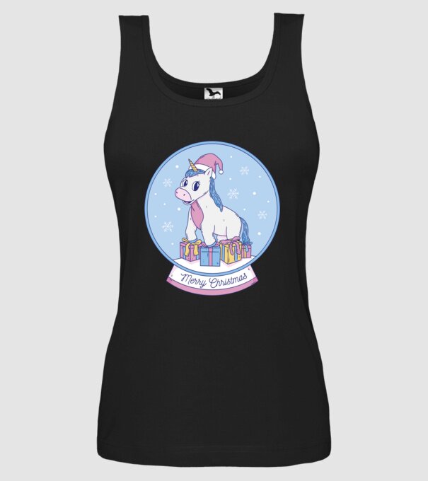 Glob de zăpadă drăguț, de Crăciun, cu Unicorn model negru pe tricou