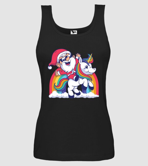 Moș Crăciun Drăguț Unicorn tricou model negru pe tricou
