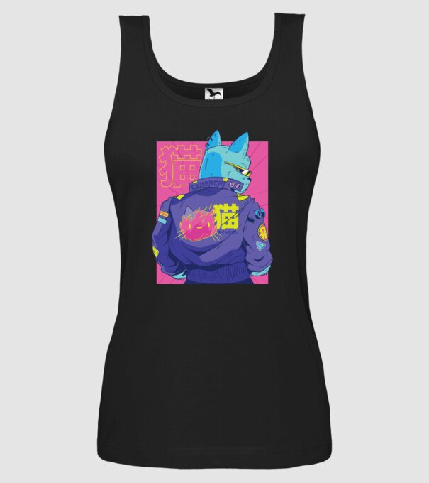 Pisică Cyberpunk model negru pe tricou