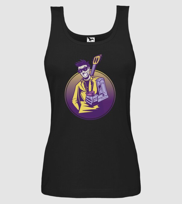Chitarist Cyberpunk model negru pe tricou