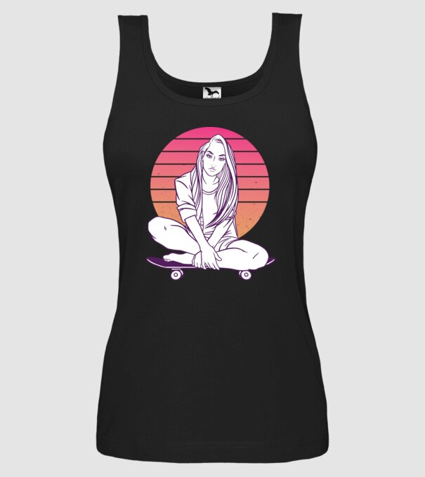 Fată Skateboarder model negru pe tricou