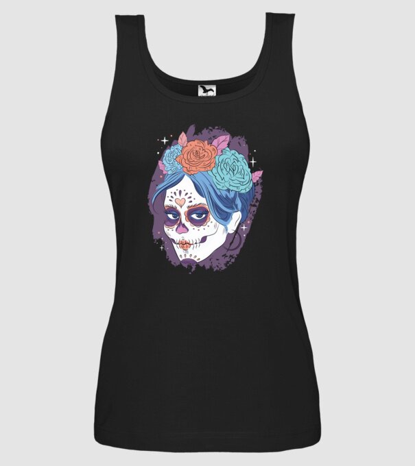 Dia de Los Muertos - Craniu cu flori model negru pe tricou