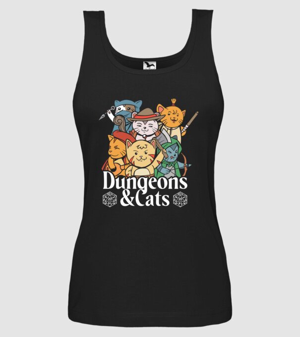 Dungeons and Cats - Joc de rol cu pisici model negru pe tricou