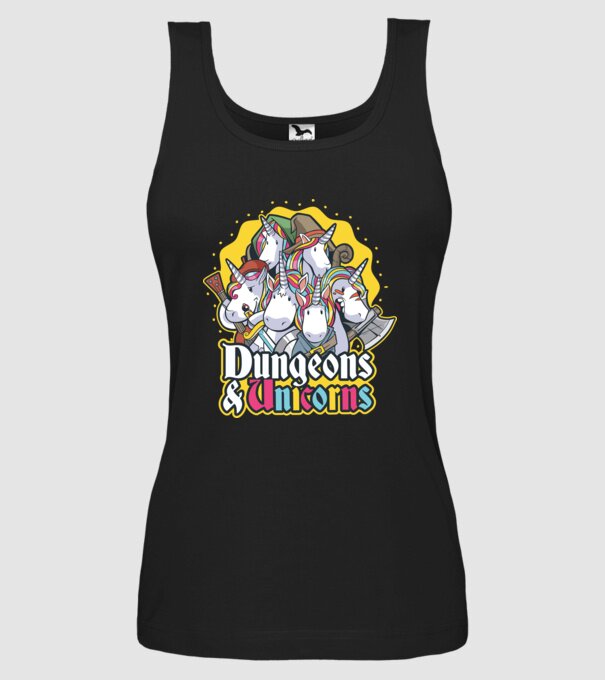 Dungeons and Unicorns model negru pe tricou