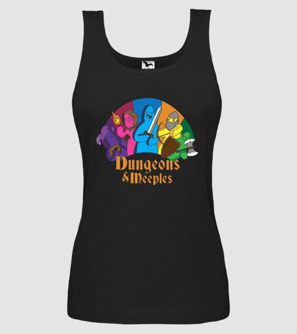 Dungeons Meeples model negru pe tricou