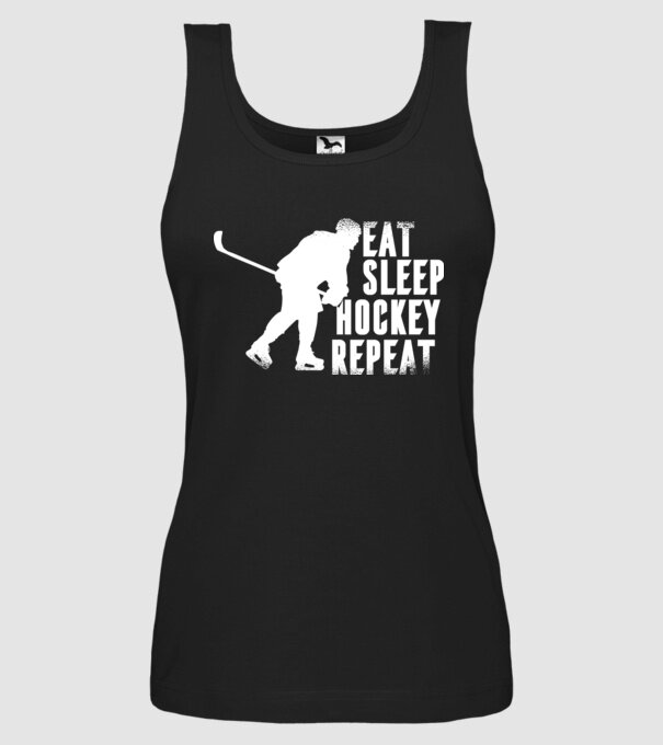 Eat Sleep Hockey Repeat model negru pe tricou