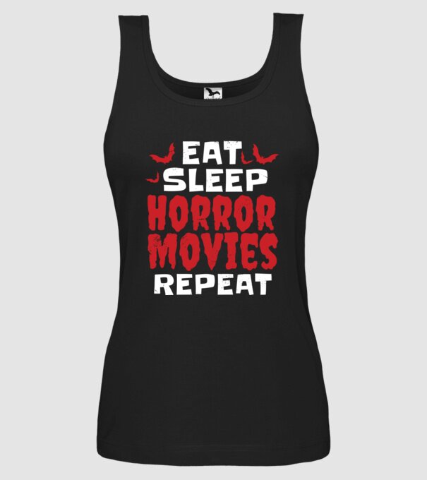 Eat Sleep Horror Movies Repeat model negru pe tricou