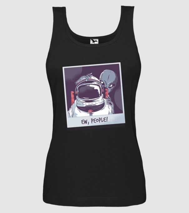 Ew, Oameni - Astronaut cu extraterestru model negru pe tricou