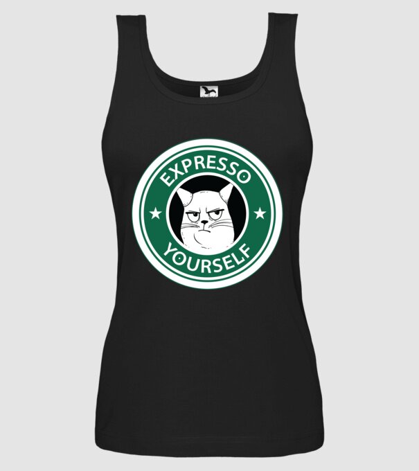 Expresso Yourself tricou Pisică cu cafea model negru pe tricou