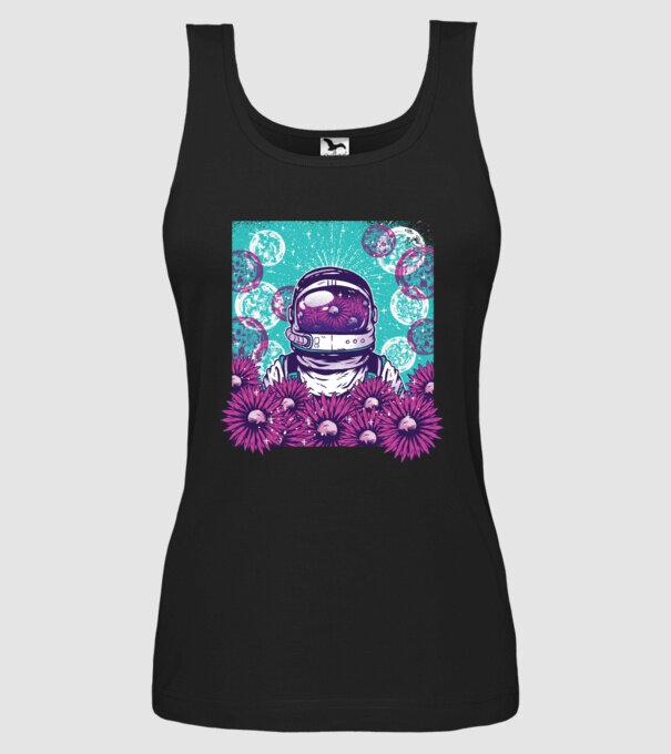 Floral Astronaut model negru pe tricou