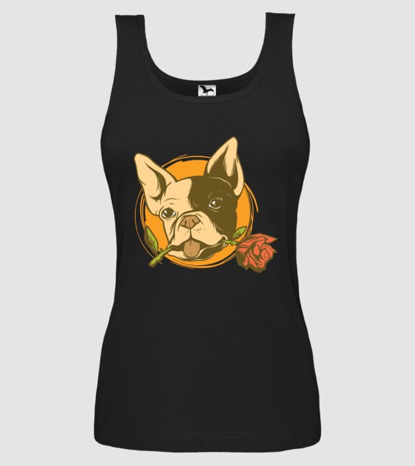 Bulldog francez cu trandafir model negru pe tricou