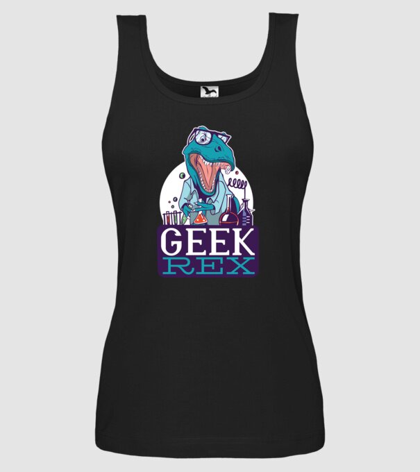 Geek Rex dinozaur tricou model negru pe tricou