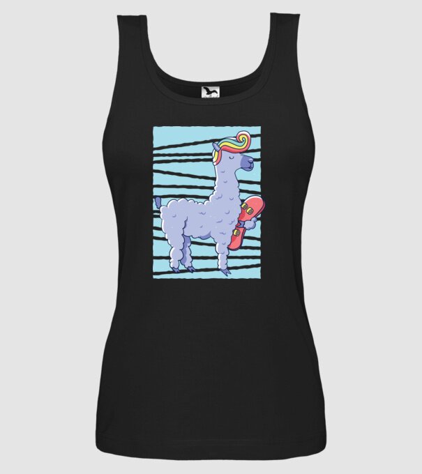 Lama Skateboarder model negru pe tricou