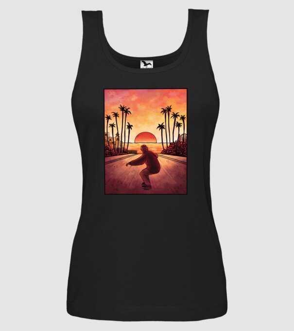 Apus de soare Skateborder model negru pe tricou