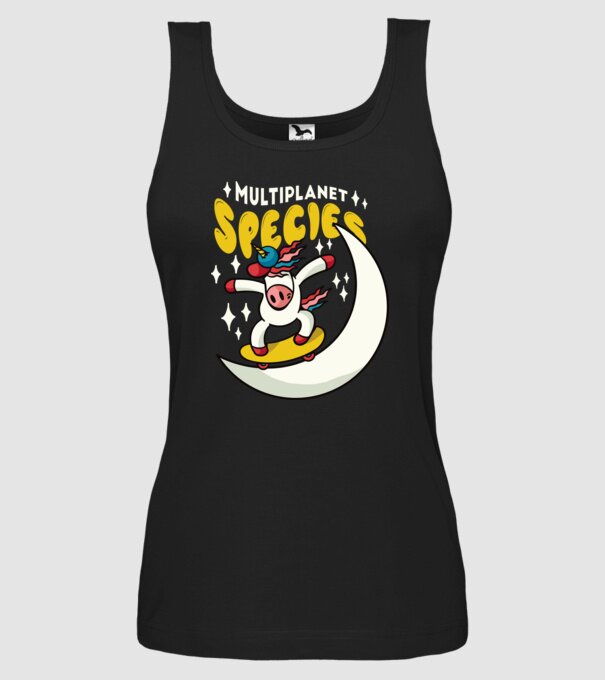 Skateboarding unicorn model negru pe tricou