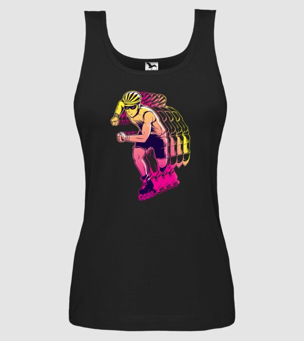Concurent patine pe rotile model negru pe tricou