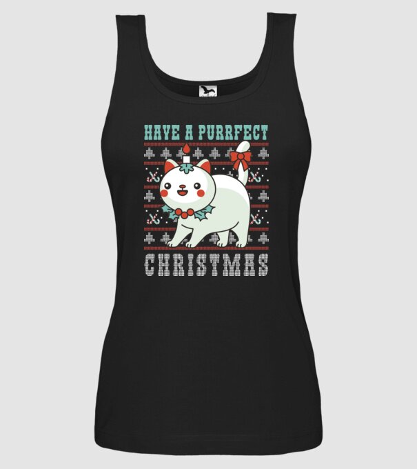 Have a Purrfect Christmas model negru pe tricou