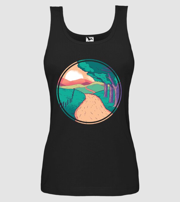 Drum spre casă la apus de soare model negru pe tricou