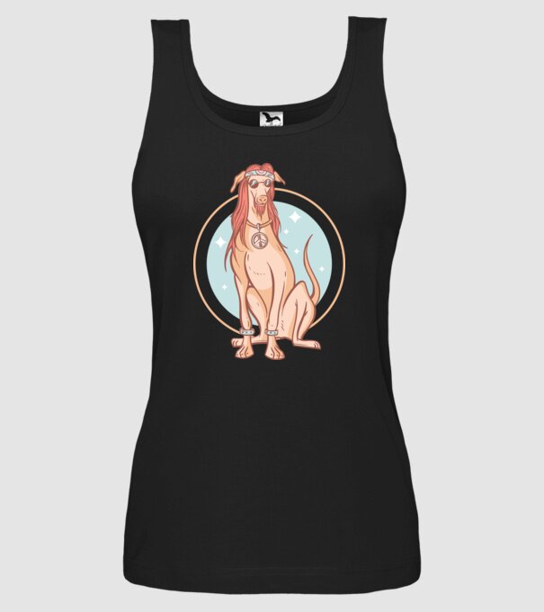 Câine Ogar Hippy model negru pe tricou