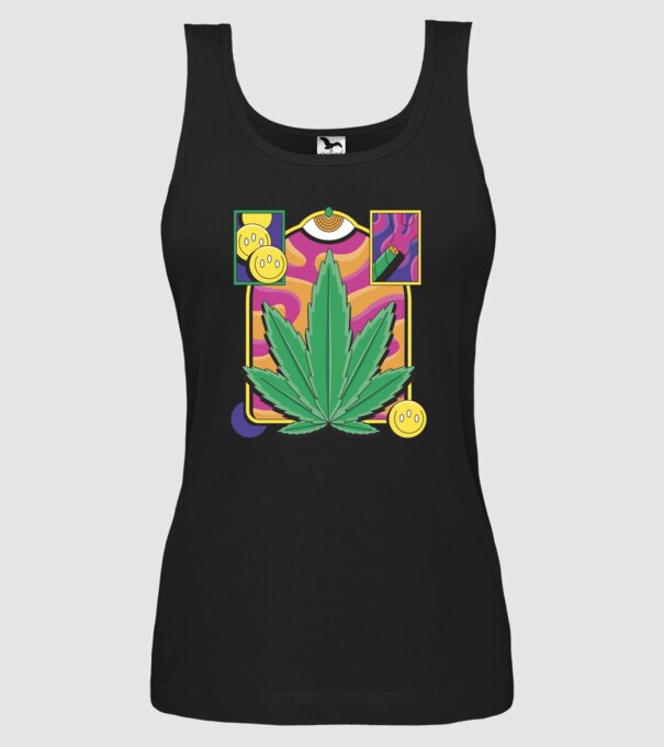 Hippy Cannabis model negru pe tricou