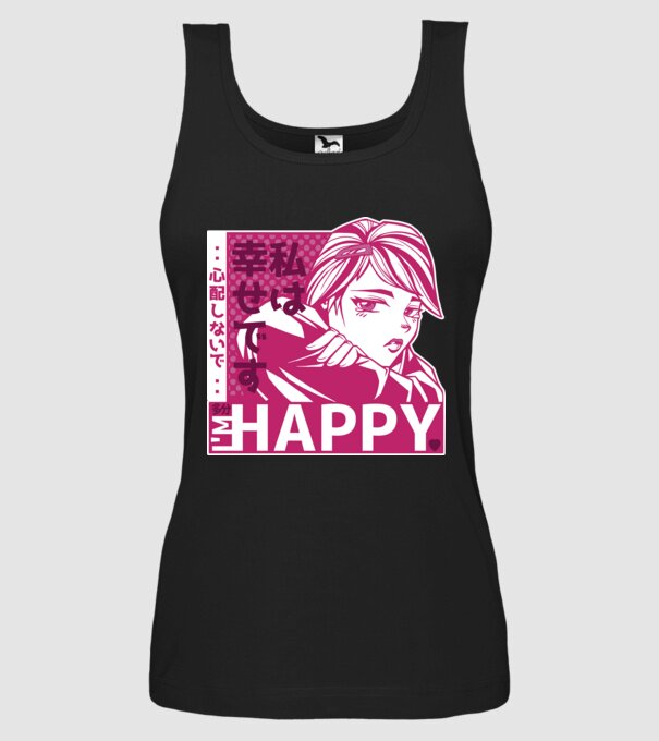 'I''m happy fată Anime antisocială' model negru pe tricou