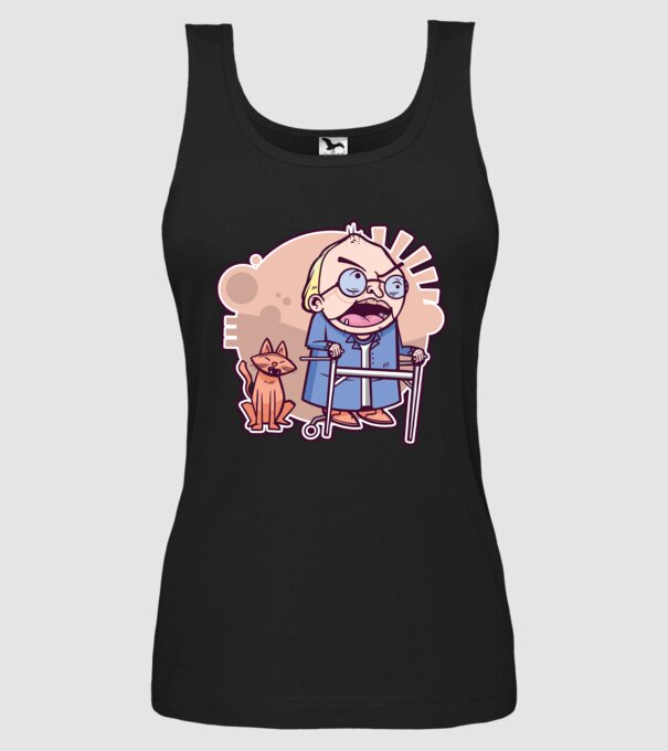 Bunic în vârstă cu pisică model negru pe tricou
