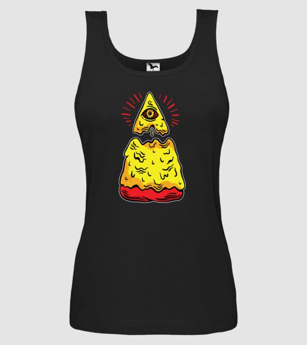 Illuminati Pizza model negru pe tricou